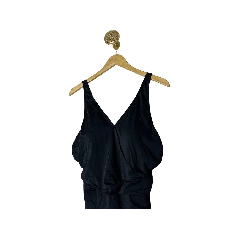 DENIM & CO Beach V-Neck Wrap Front Swim Dress Black 14